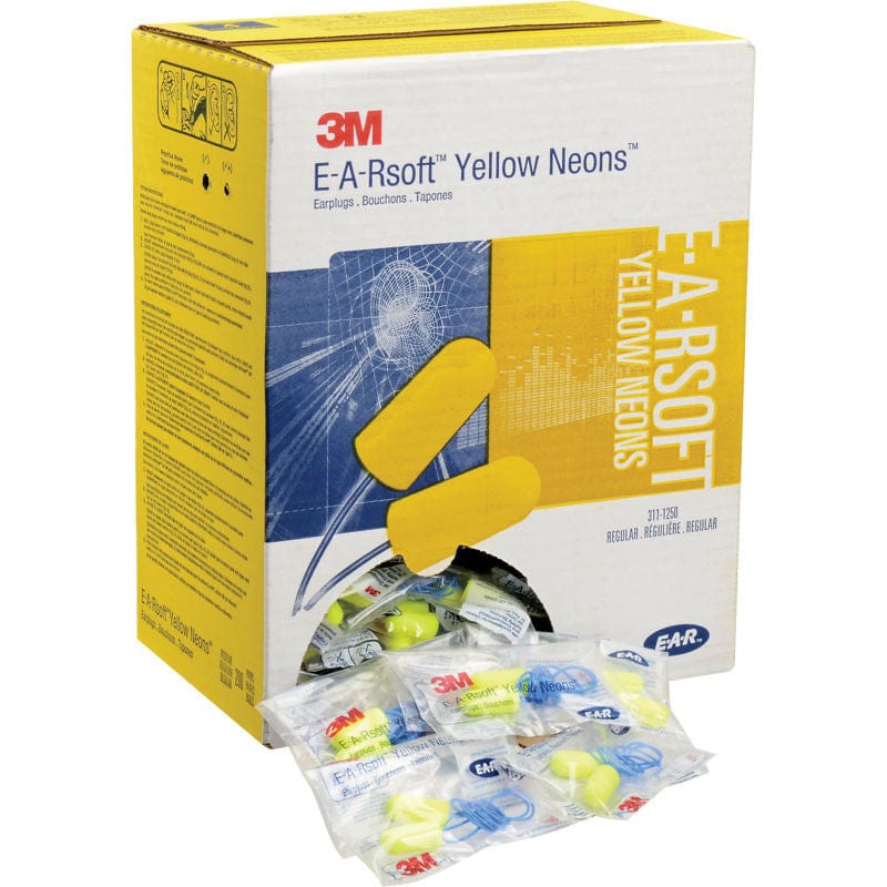 3M E-A-RSoft Yellow Neons Corded Earplugs NRR-33 (200-Pr Box) - Image 3
