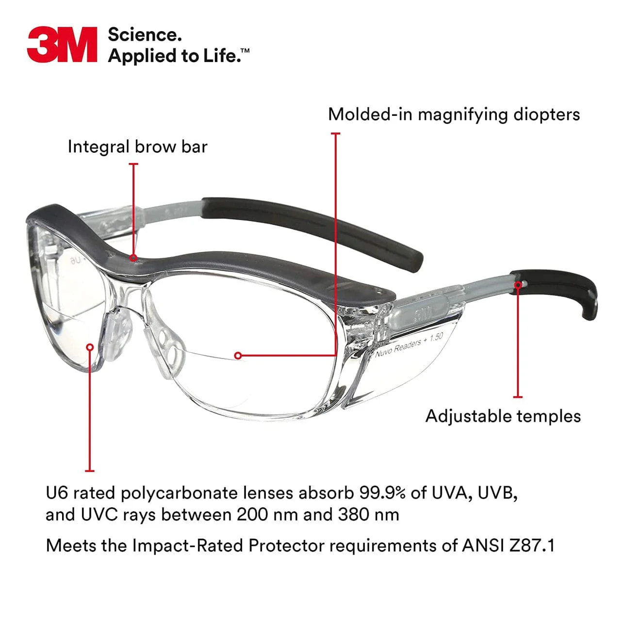 3M Nuvo Reader Bifocal Safety Glasses with Clear Anti-Fog Lenses - Image 6