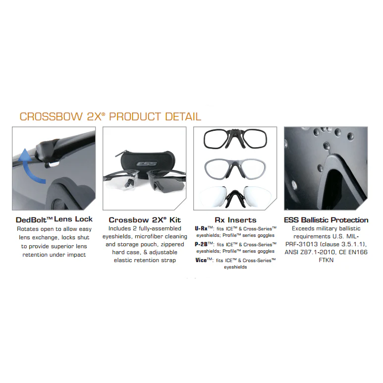 ESS Crossbow 3LS Safety Glasses Kit with Black Frame and Clear, Gray and Yellow Lenses - Image 3