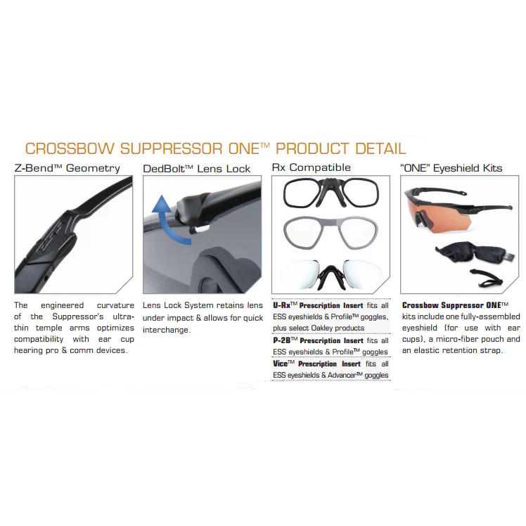 ESS Crossbow Suppressor Safety Glasses with Black Frame and HD Copper Lens - Image 3