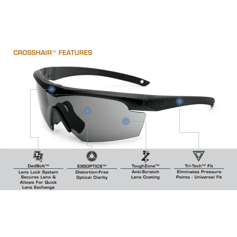 ESS Crosshair 3LS Kit with Black Frame and Clear, Smoke and HD Yellow Lenses - Image 4