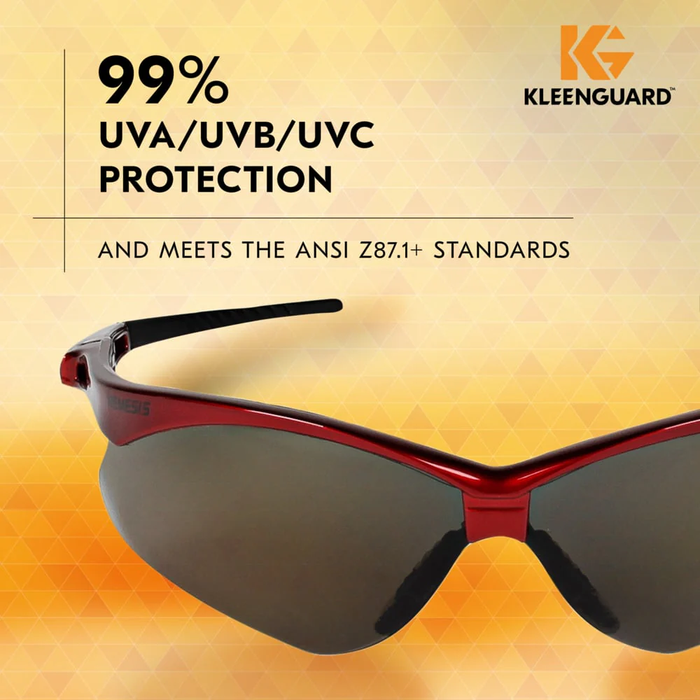KleenGuard Nemesis Inferno Safety Glasses with Red Frame and Smoke Lens - Image 5