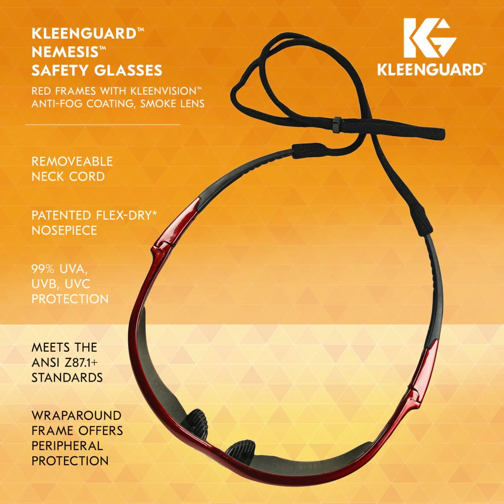KleenGuard Nemesis Inferno Safety Glasses with Red Frame and Smoke Lens - Image 6