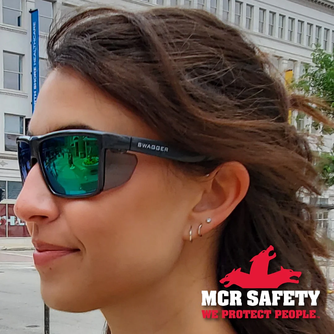 MCR Safety Swagger SR2 Safety Glasses Charcoal with Green Mirror Polarized Lenses - Image 5